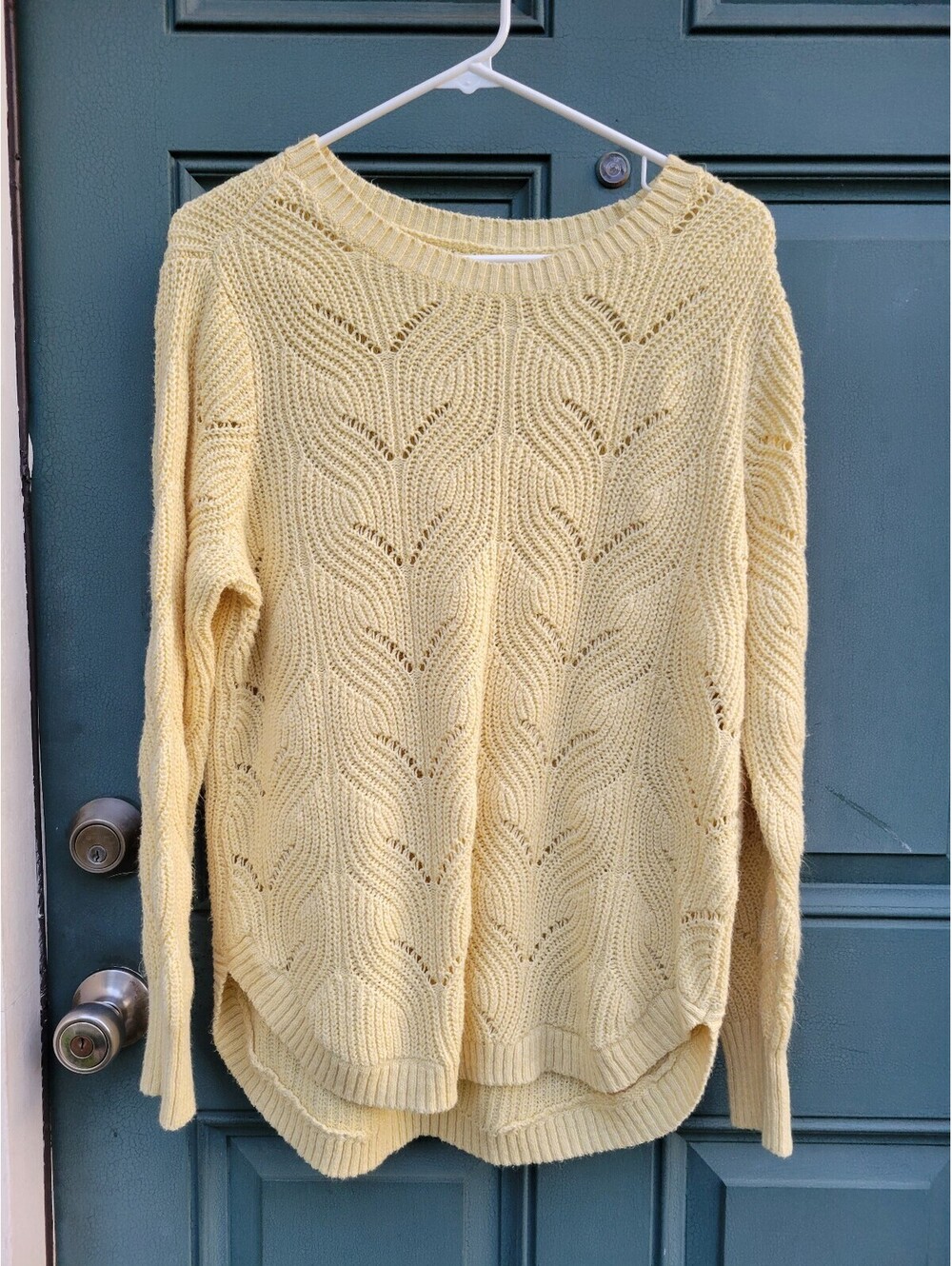 Sonoma Women's L Butter Yellow Openwork Knit High Low Sweater Lightweight